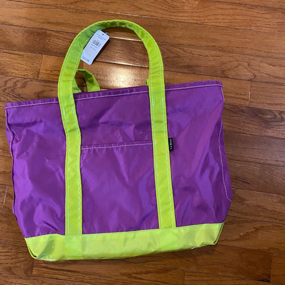 L.L. Bean Purple and Lime Green Canvas Tote